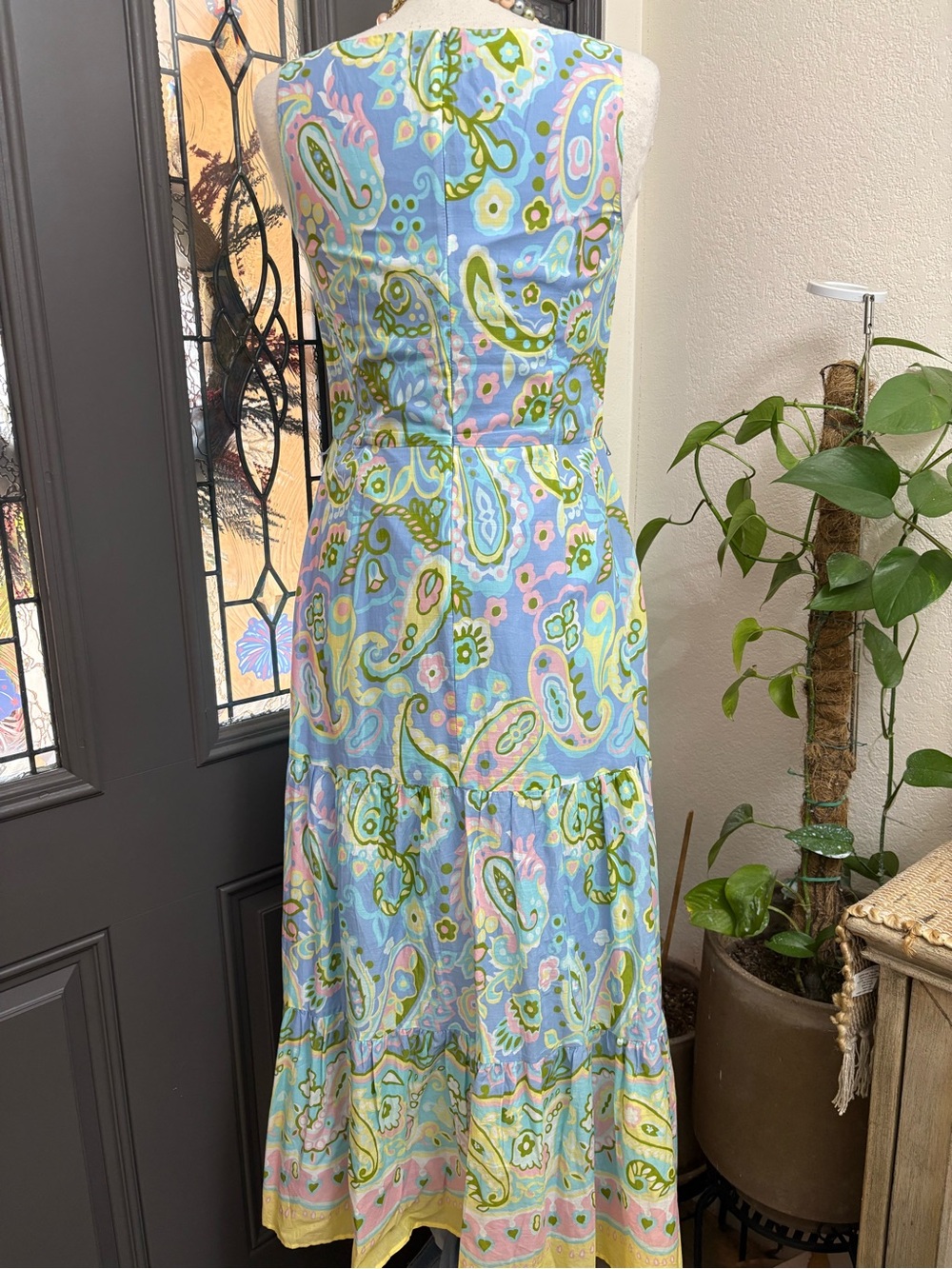 Talbots Volie 100% Cotton Sleeveless Blue Paisley Maxi Fit and Flare Dress - Picture 7 of 13